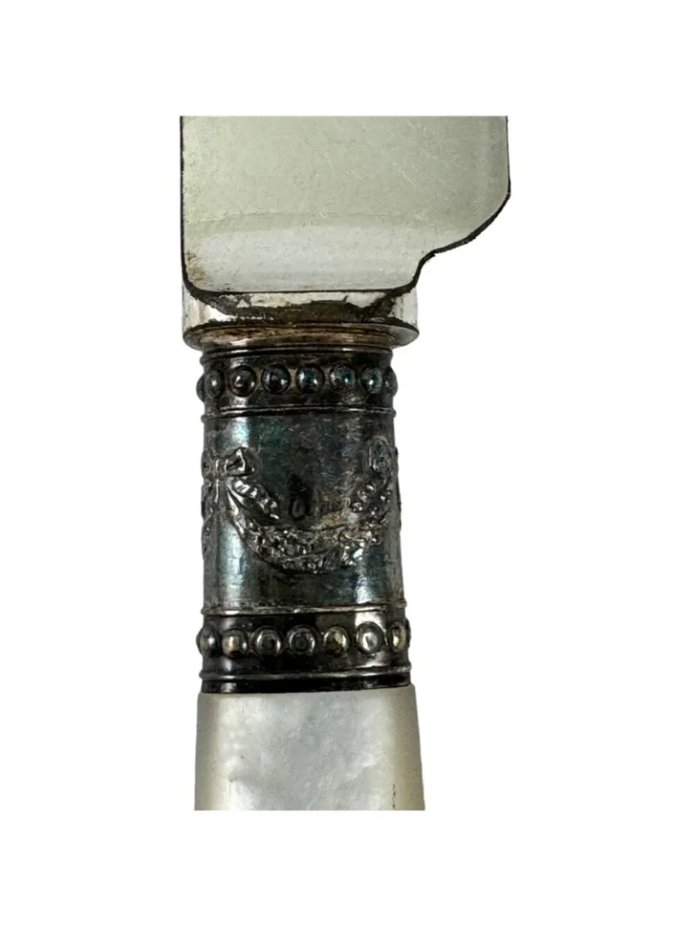 Pearl Handled 9 Dinner Knives Sterling Silver Bolster Hallmarked Antique